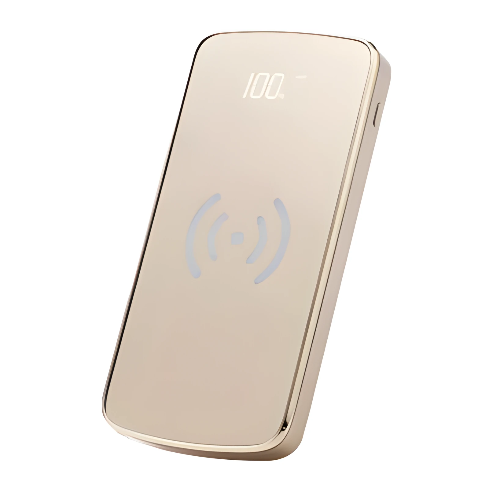 Ultra-thin wireless power bank with mirror 10000mAh in gold colour plastic shell