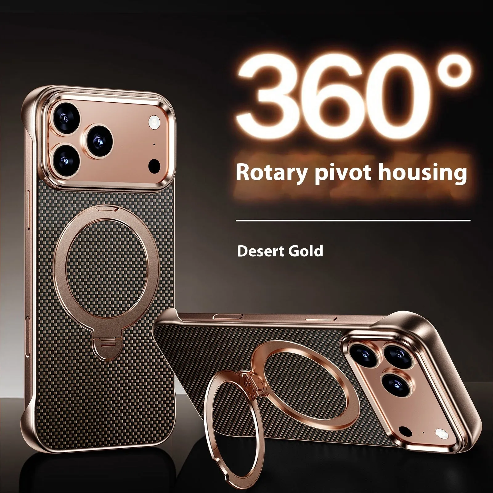 Aramid fibre frameless phone case with aluminium alloy frame, built-in bracket, and magnetic suction for iPhone 15 Pro Max