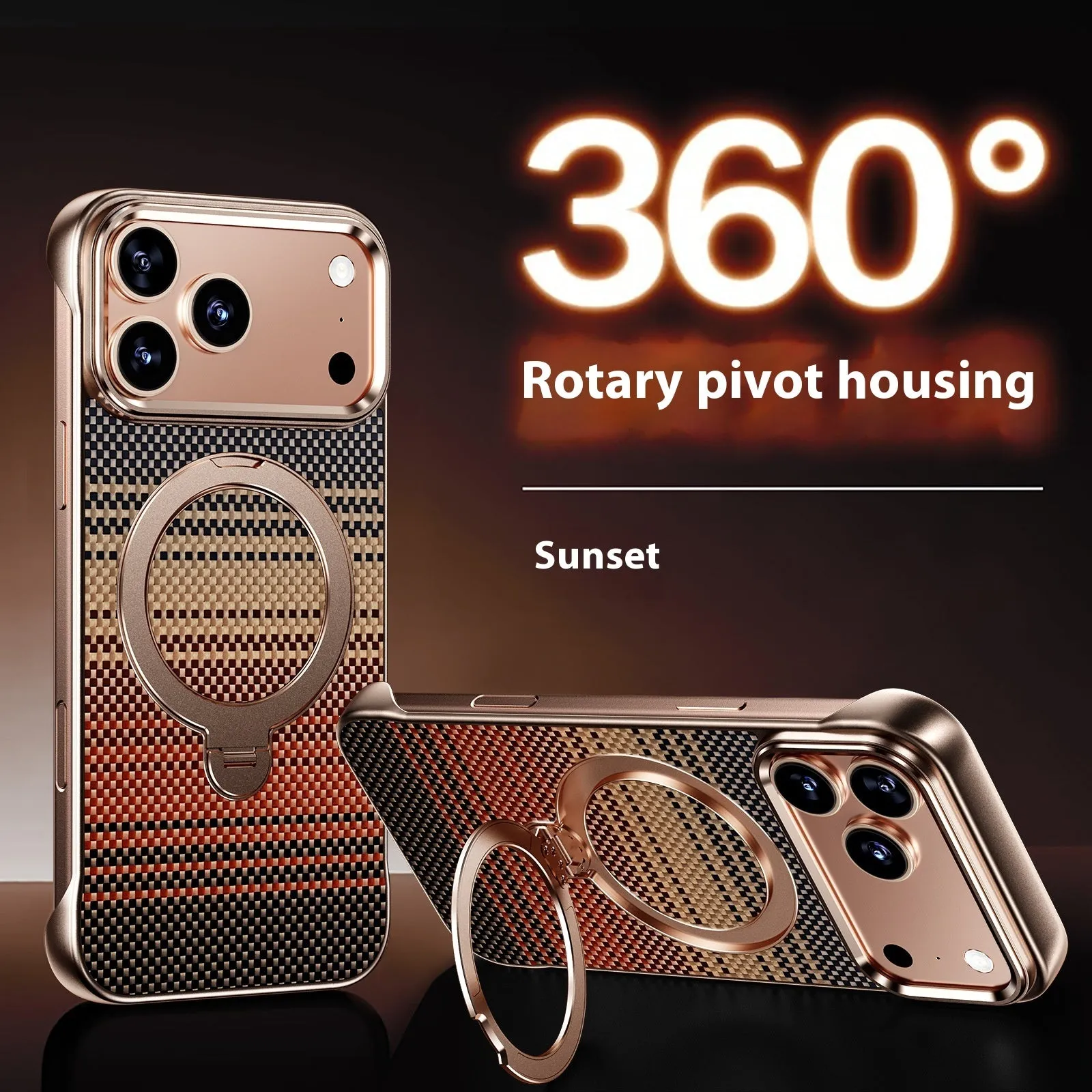 Aramid fibre frameless phone case with aluminium alloy frame, built-in bracket, and magnetic suction for iPhone 15 Pro Max