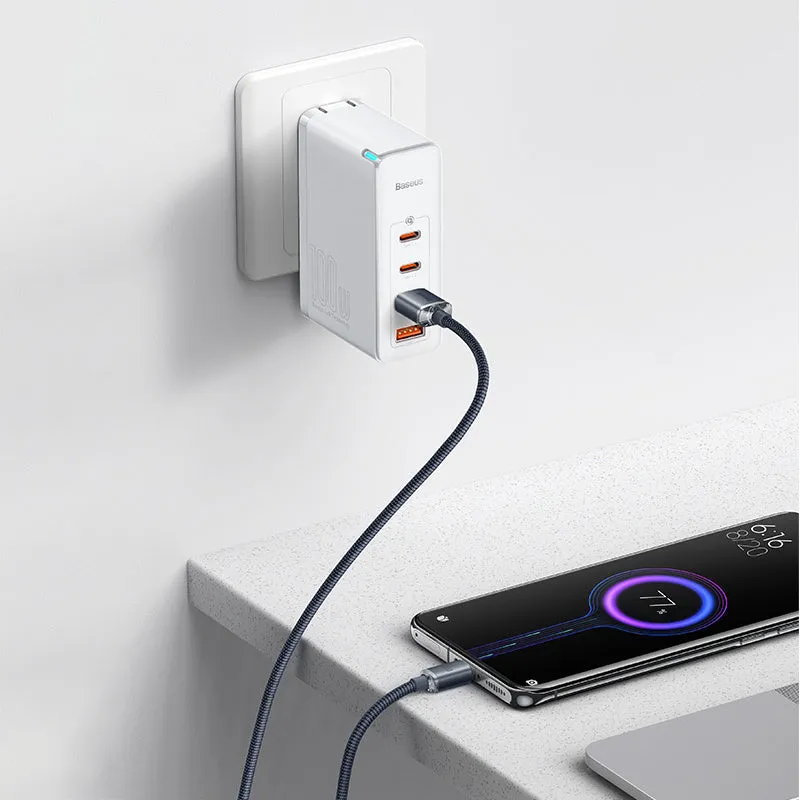 Crystal Shine Series USB to Type C 100W fast charging data cable with aluminium alloy casing and braided-fabric cable in black