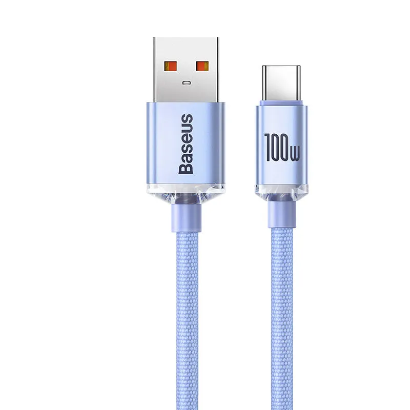 Crystal Shine Series USB to Type C 100W fast charging data cable with aluminium alloy casing and braided-fabric cable in black
