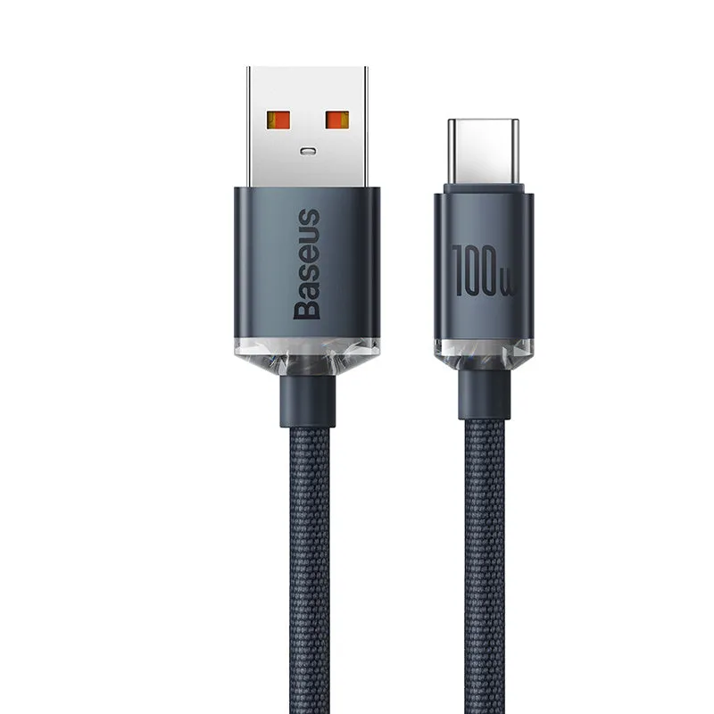 Crystal Shine Series USB to Type C 100W fast charging data cable with aluminium alloy casing and braided-fabric cable in black