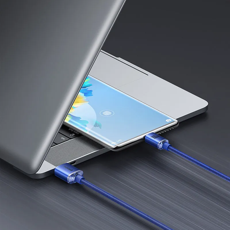 Crystal Shine Series USB to Type C 100W fast charging data cable with aluminium alloy casing and braided-fabric cable in black
