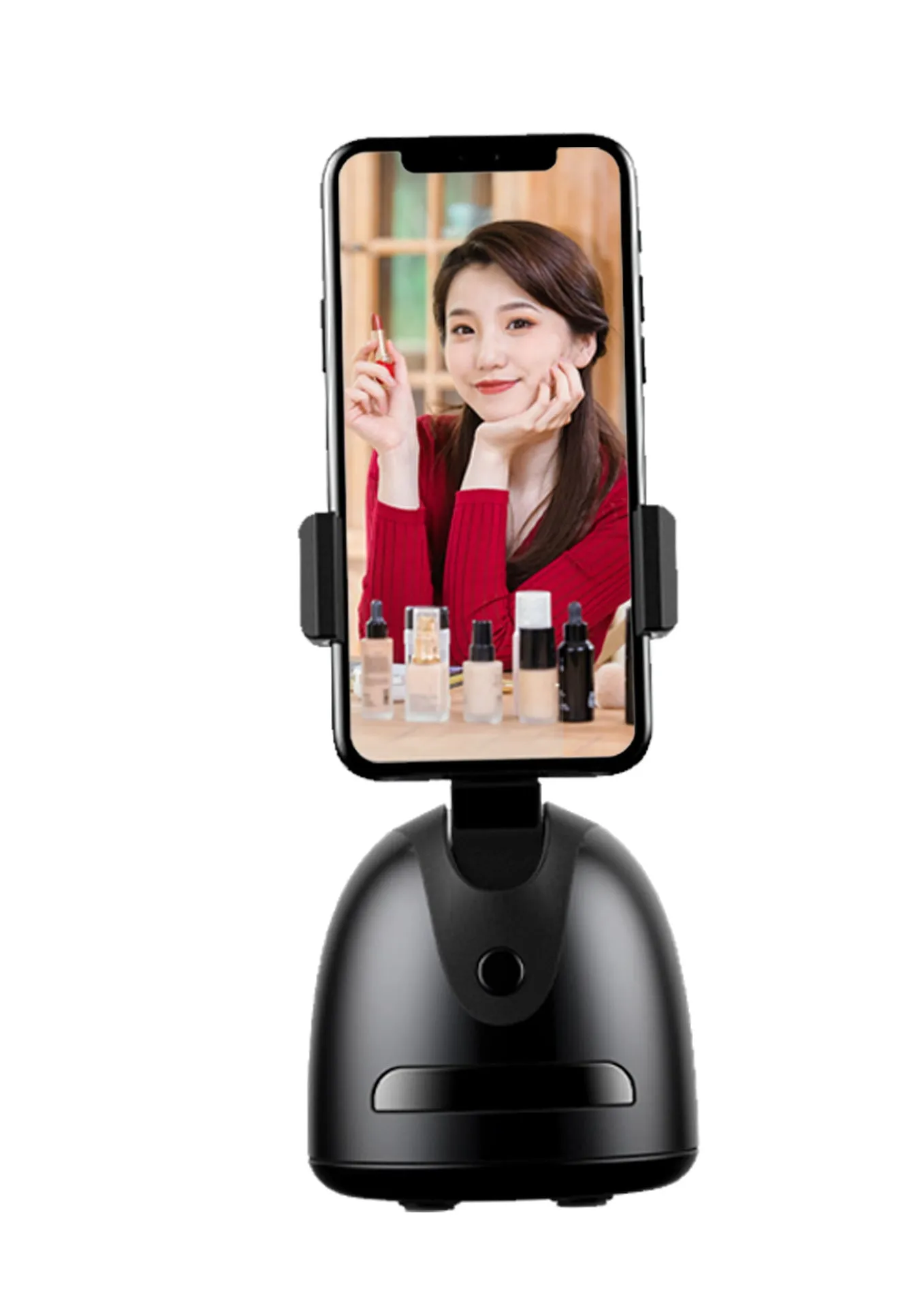 Mobile phone clip-on gimbal with 360-degree face tracking and fill light for indoor vlogging