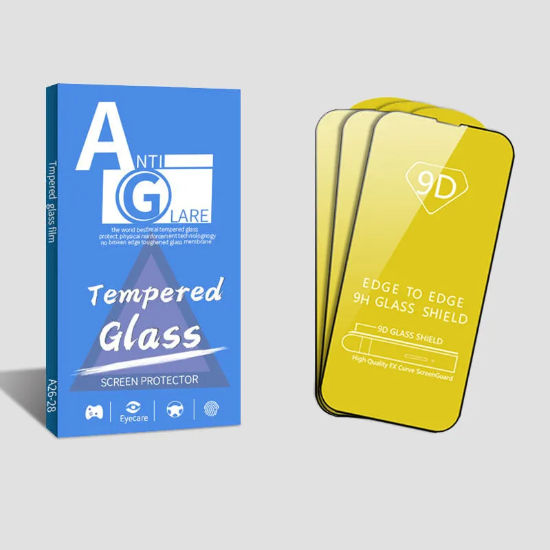 Three-pack tempered glass screen protector for Apple iPhone 13 mini with film tool in cowhide box