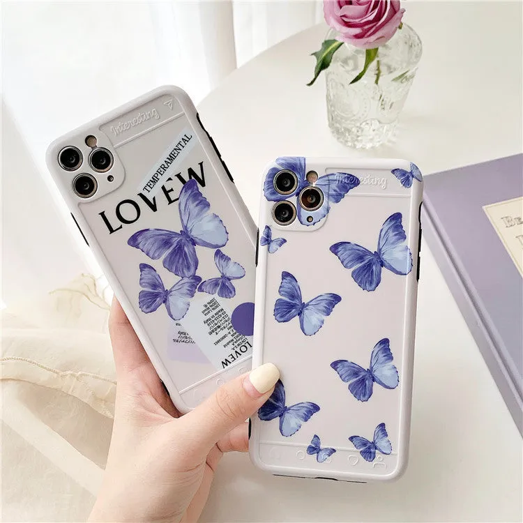 Purple butterfly phone case cover in IMD soft shell material for iPhone
