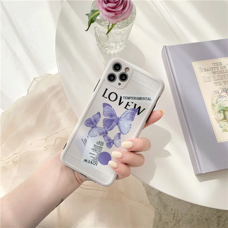 Purple butterfly phone case cover in IMD soft shell material for iPhone