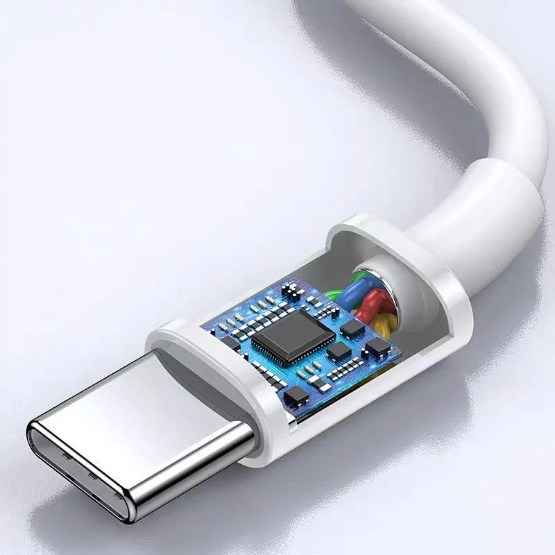 White USB C fast charging cable 18W 20W PD with single-head connector on a clean background