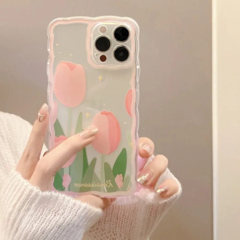 TPU silicone phone case with painted cartoon flower bear design for iPhone