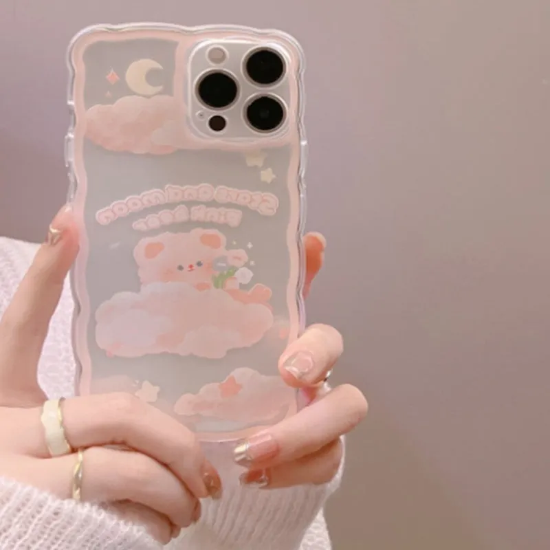 TPU silicone phone case with painted cartoon flower bear design for iPhone