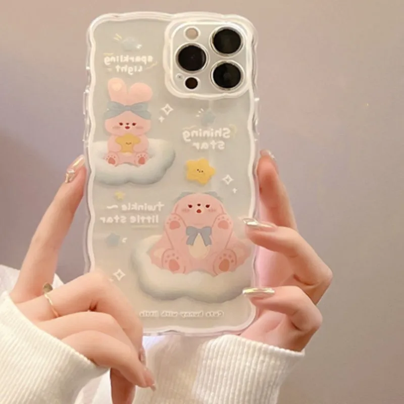 TPU silicone phone case with painted cartoon flower bear design for iPhone