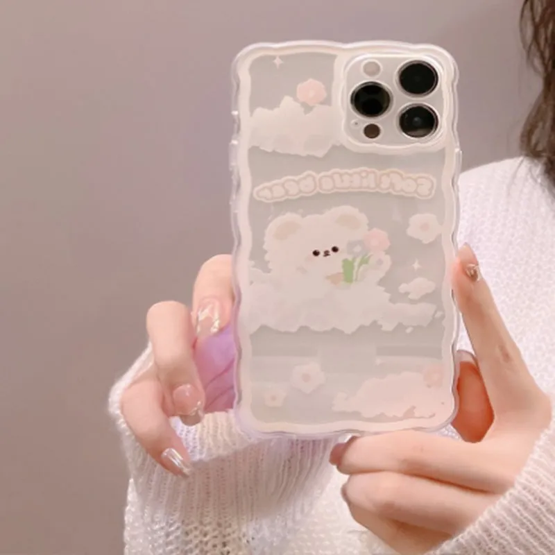 TPU silicone phone case with painted cartoon flower bear design for iPhone