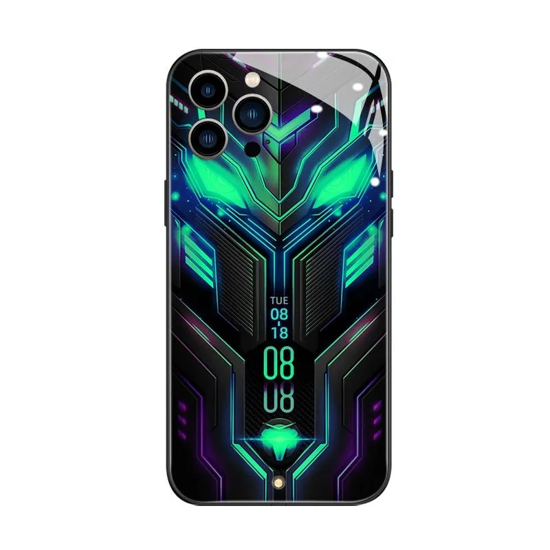 Racing car creative style glass phone case for Apple iPhone 15 in green with shockproof and anti-fingerprint protection