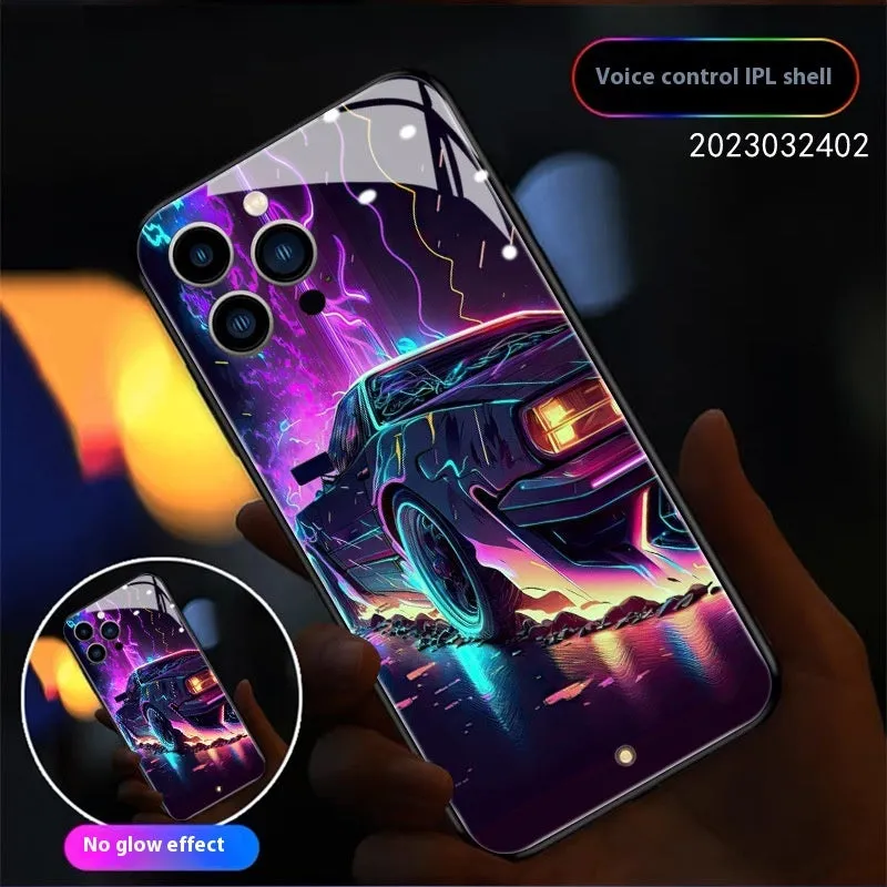 Racing car creative style glass phone case for Apple iPhone 15 in green with shockproof and anti-fingerprint protection