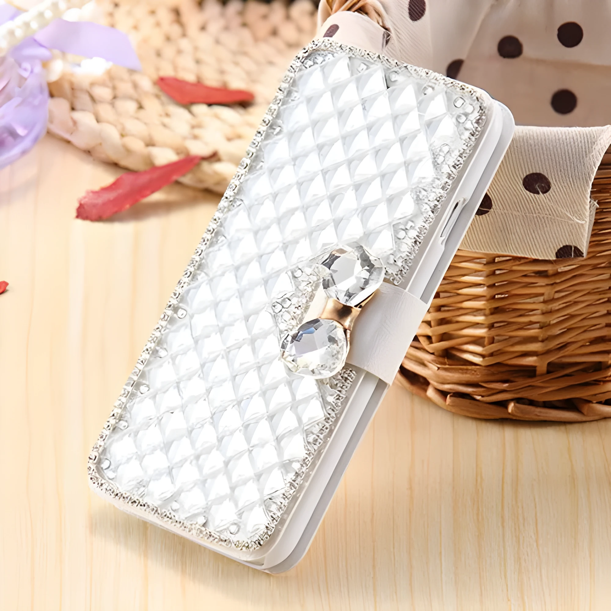 Luxury bling crystal rhinestone diamond wallet flip cover case for iPhone and Samsung in rose gold