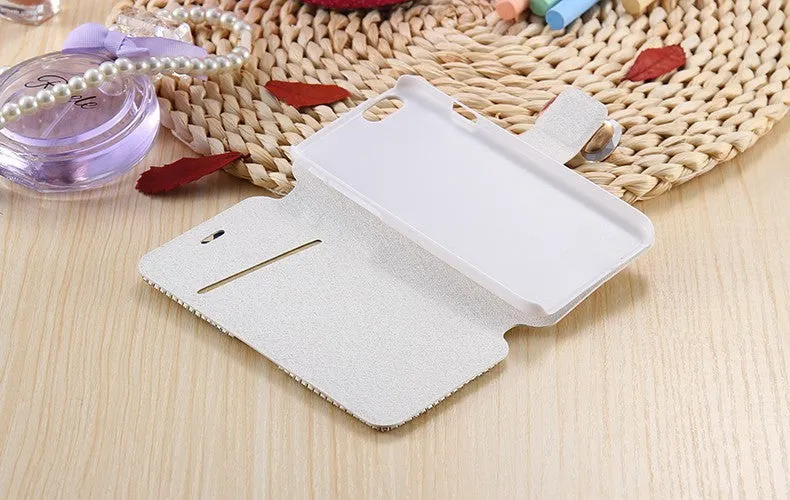 Luxury bling crystal rhinestone diamond wallet flip cover case for iPhone and Samsung in rose gold