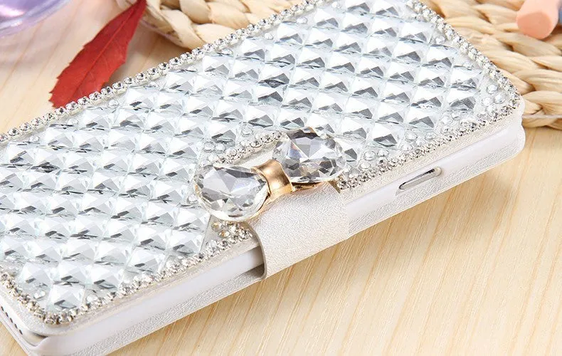Luxury bling crystal rhinestone diamond wallet flip cover case for iPhone and Samsung in rose gold
