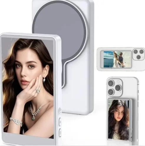 Magnetic display rear monitoring device for live broadcast with Bluetooth remote and HDMI same-screen in white