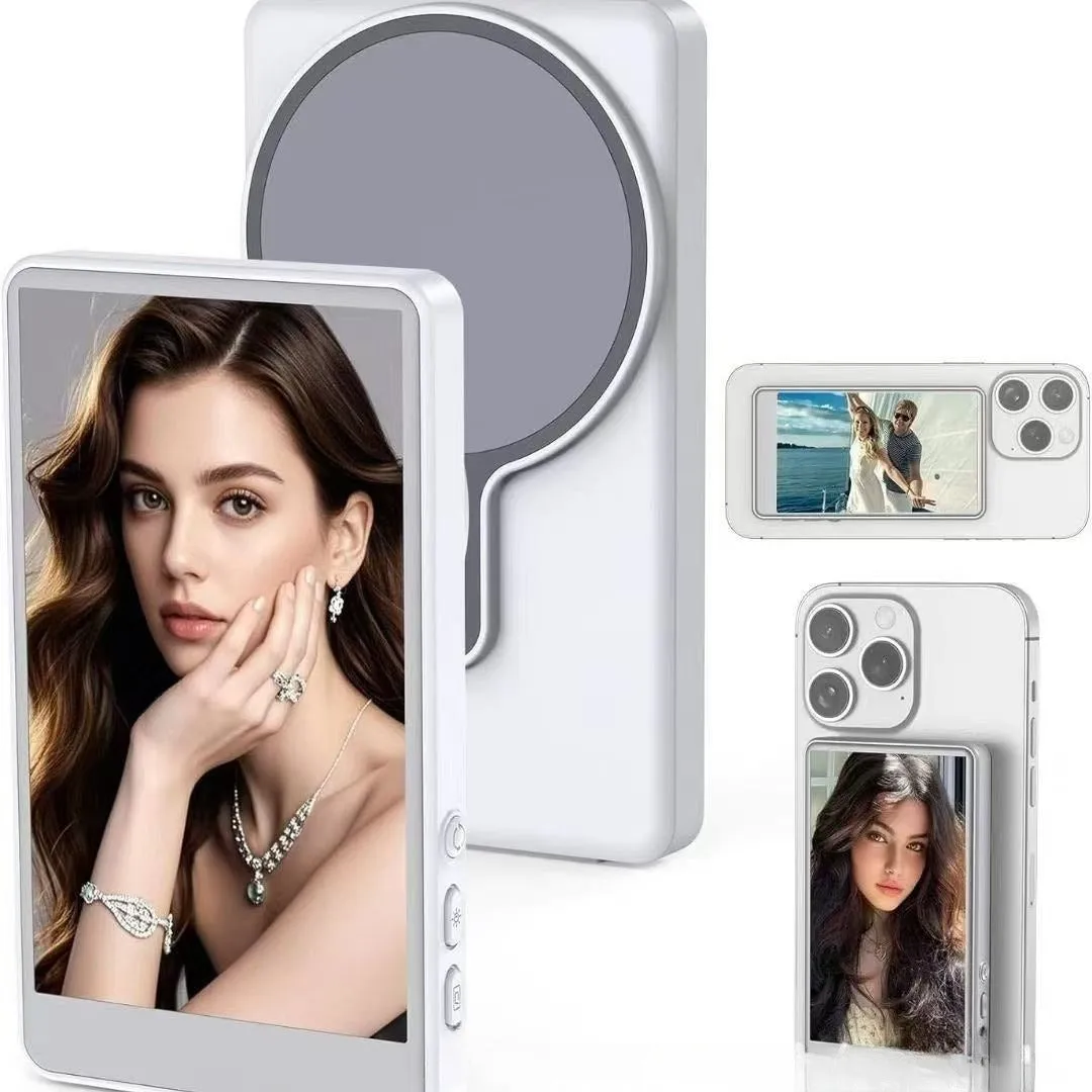 Magnetic display rear monitoring device for live broadcast with Bluetooth remote and HDMI same-screen in white
