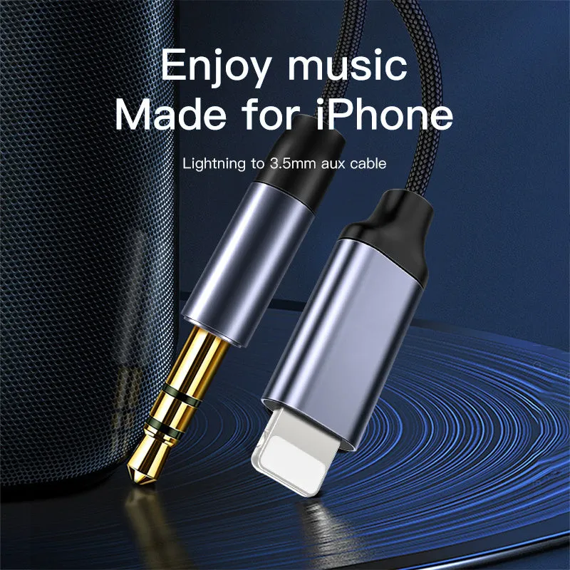 Nylon-braided 3.5mm car audio adapter cable in silver and black colour options.