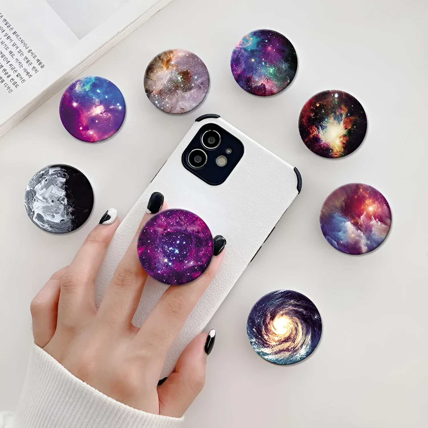 Cosmic Starry Sky series silicone telescopic folding desktop phone holder with airbag bracket in a starry sky colour
