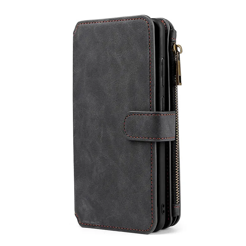 Samsung wallet style phone case with card slots in black, brown, and red, handmade from TPU and PC