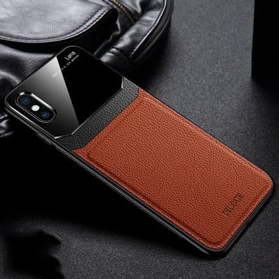 Anti-drop PC and leather phone case for Apple iPhone back cover in solid colour
