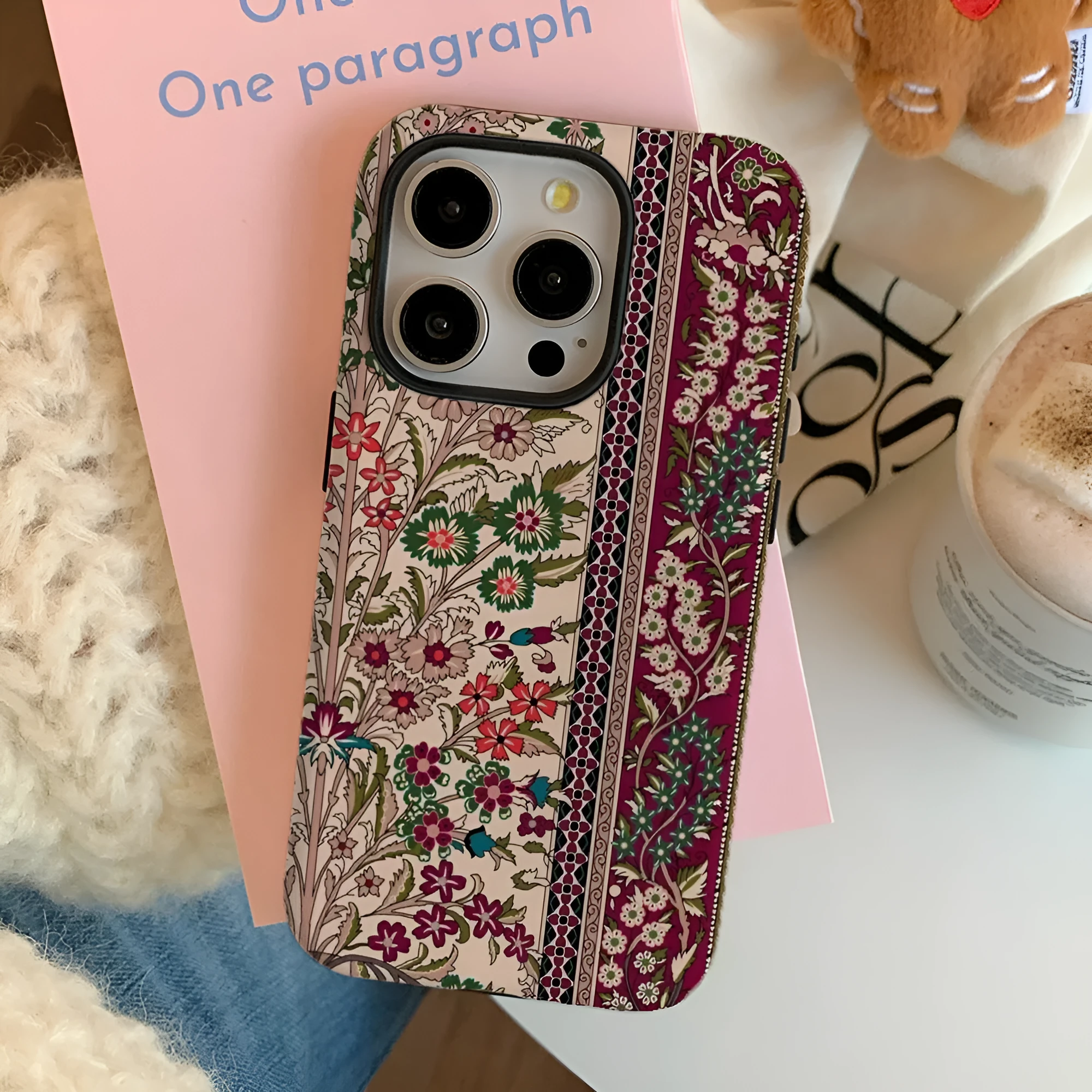 Advanced Pattern Plaid Phone Case for iPhone with anti-fingerprint and floral print back cover