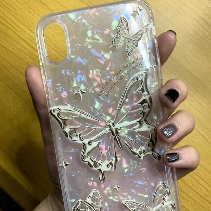Transparent TPU phone case with butterfly English tape shell paper design and large hole cutout for Apple iPhone