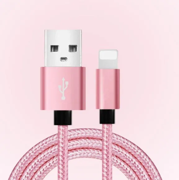 Nylon woven data cable in gold colour, compatible with Apple and Android, 1m length