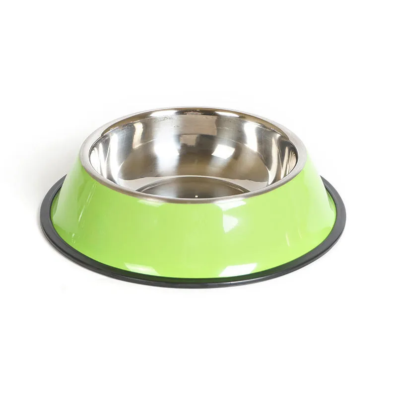 Stainless steel pet bowl with colourful melamine base in six colour options