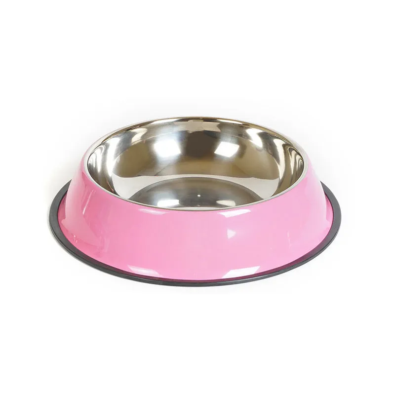 Stainless steel pet bowl with colourful melamine base in six colour options