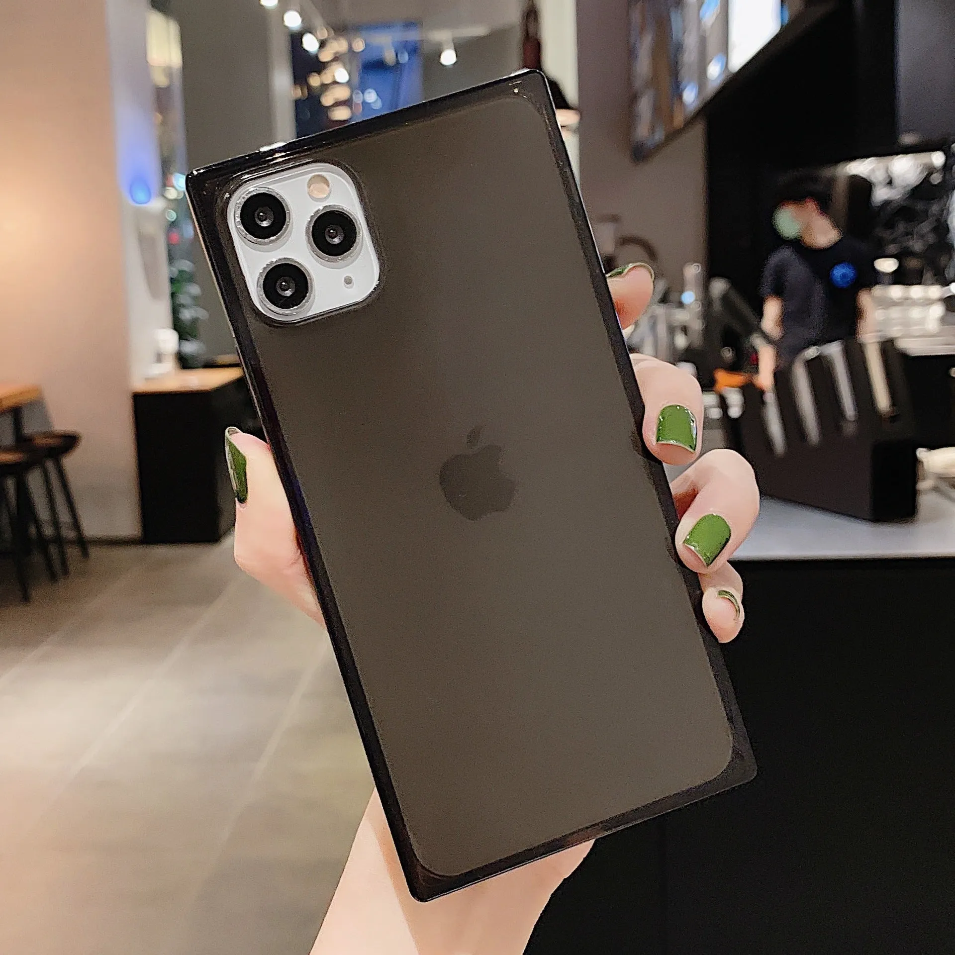 Square transparent TPU phone case for iPhone, anti-fall cover, available in black, transparent, red, pink, purple, green, orange
