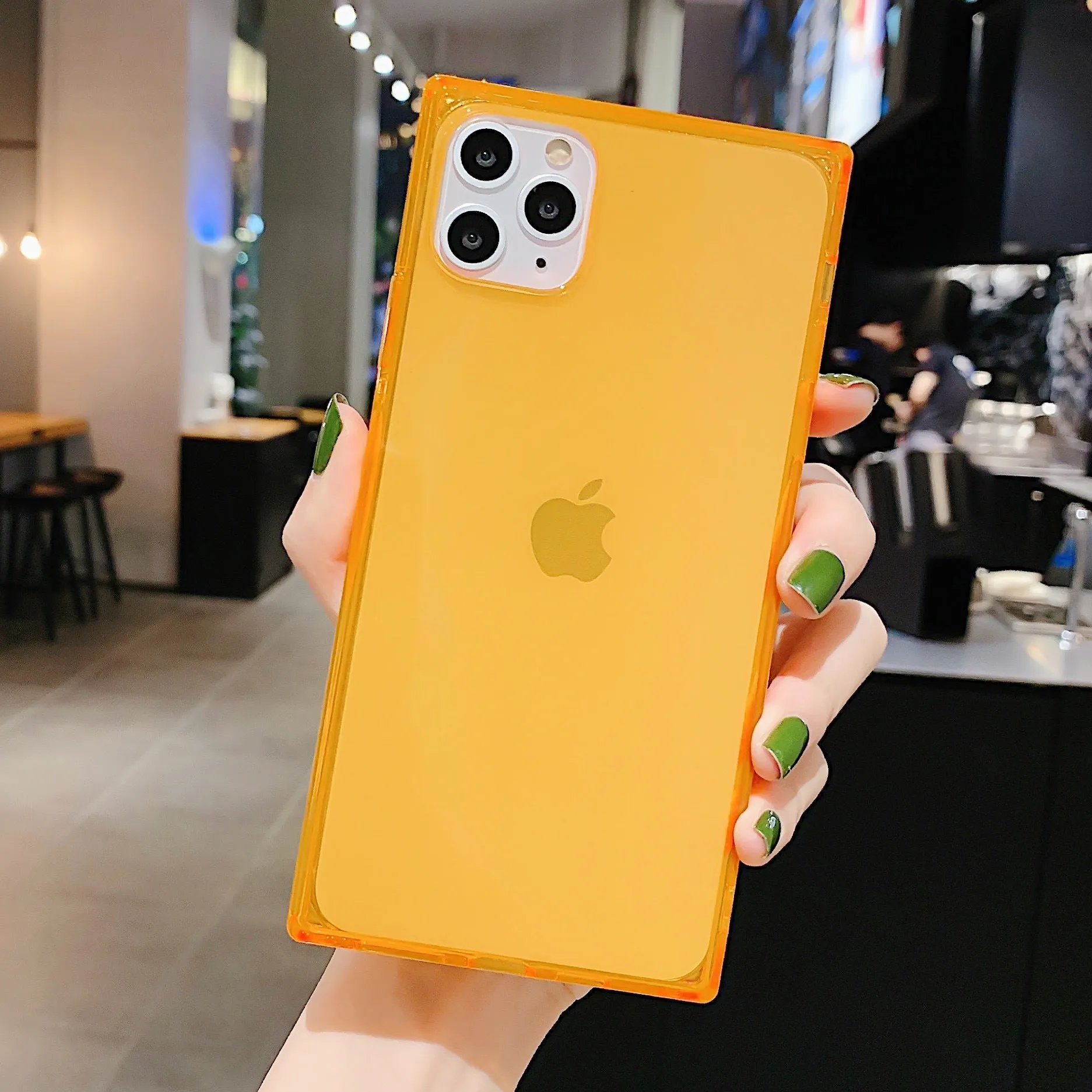 Square transparent TPU phone case for iPhone, anti-fall cover, available in black, transparent, red, pink, purple, green, orange