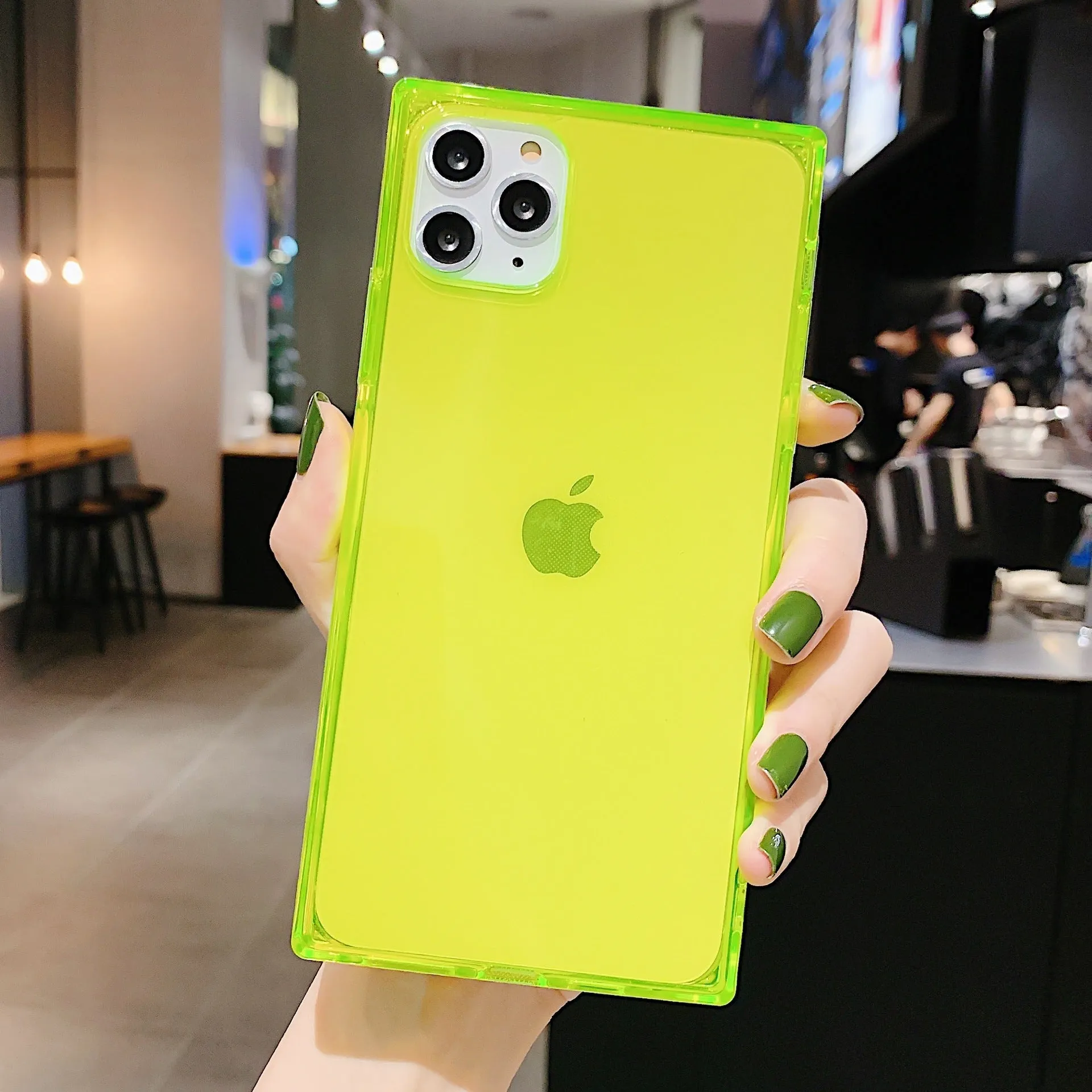Square transparent TPU phone case for iPhone, anti-fall cover, available in black, transparent, red, pink, purple, green, orange