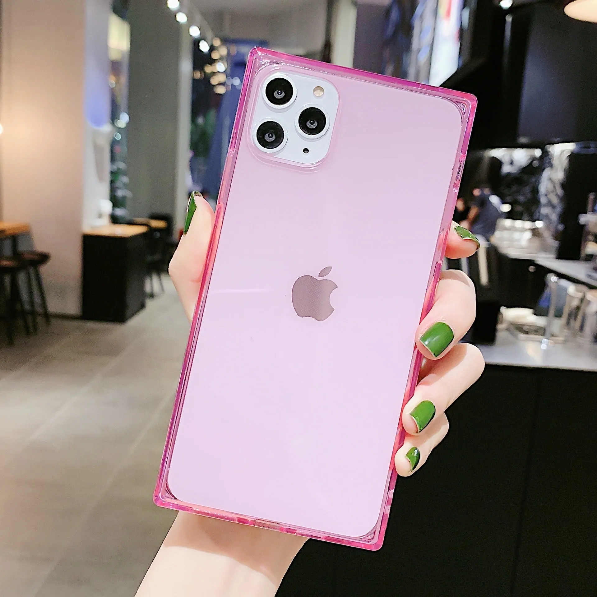 Square transparent TPU phone case for iPhone, anti-fall cover, available in black, transparent, red, pink, purple, green, orange
