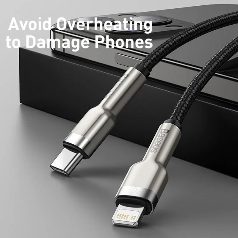 Mobile phone 20W fast charging cable with Type-C to Apple connector in black, 1m length
