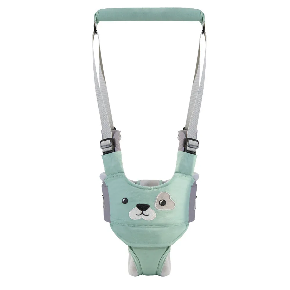 Baby walking harness belt in cotton with adjustable lift and pull functions for toddler walking practice