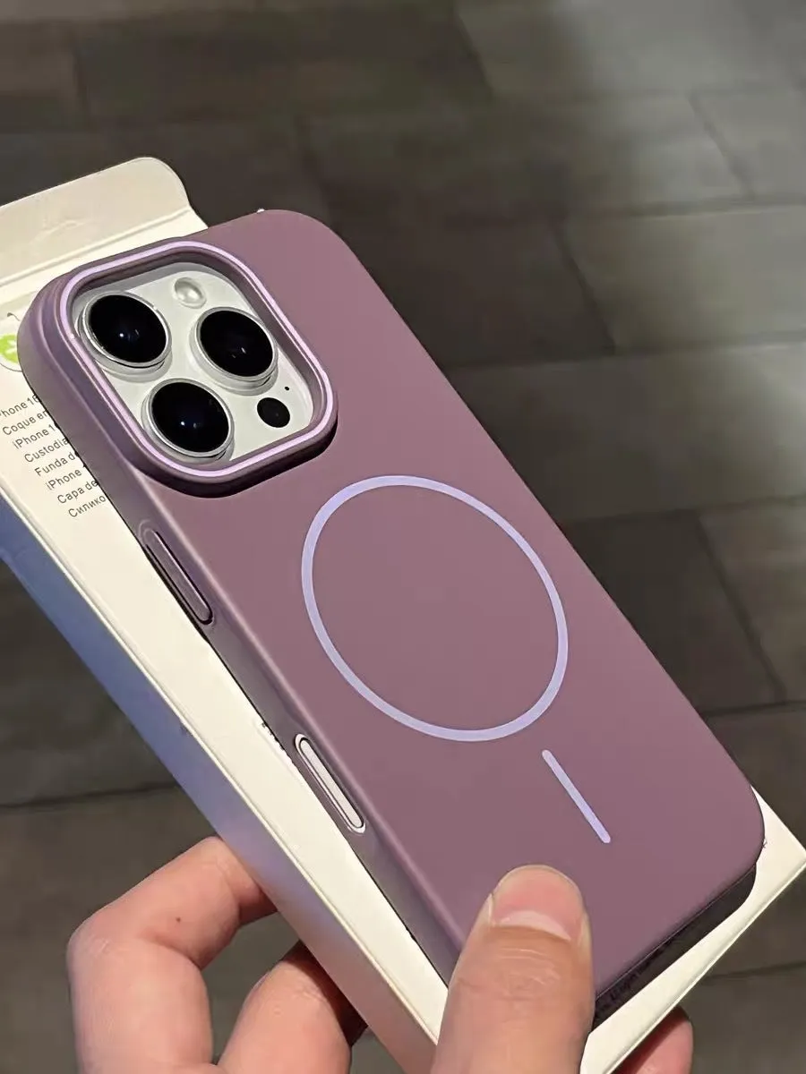 Fine Circle Magnetic Phone Case Frosted Hard Shell in gray for iPhone showing magnetic ring and frosted texture