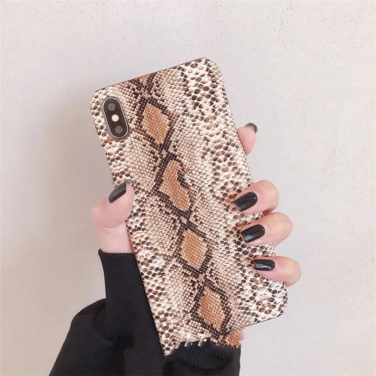 Leather luxury snake skin iPhone back cover in brown, grey, white TPU PC