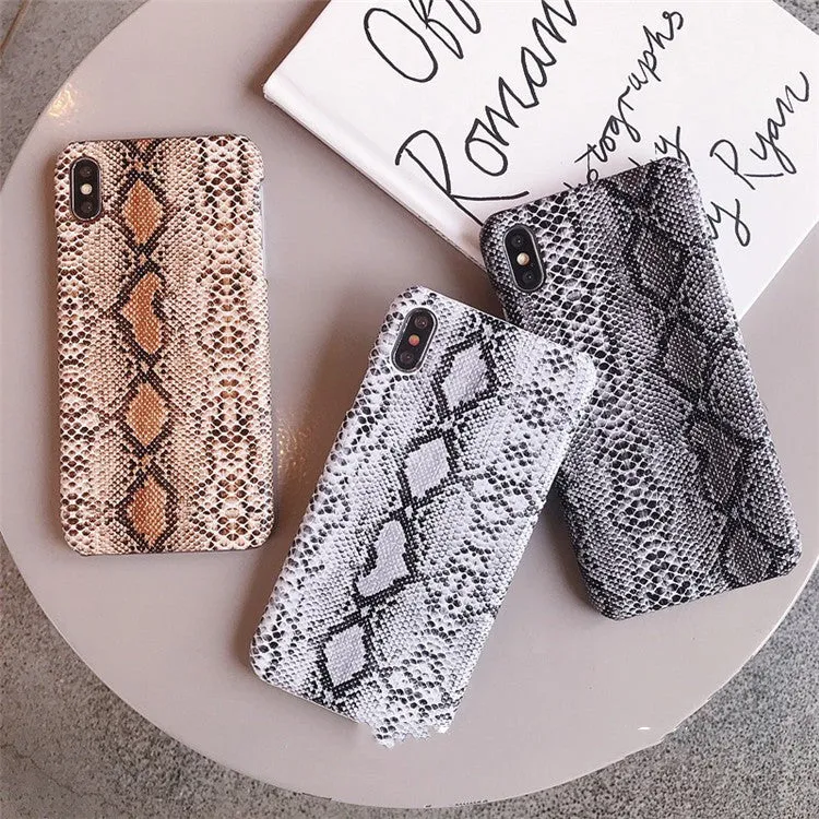 Leather luxury snake skin iPhone back cover in brown, grey, white TPU PC