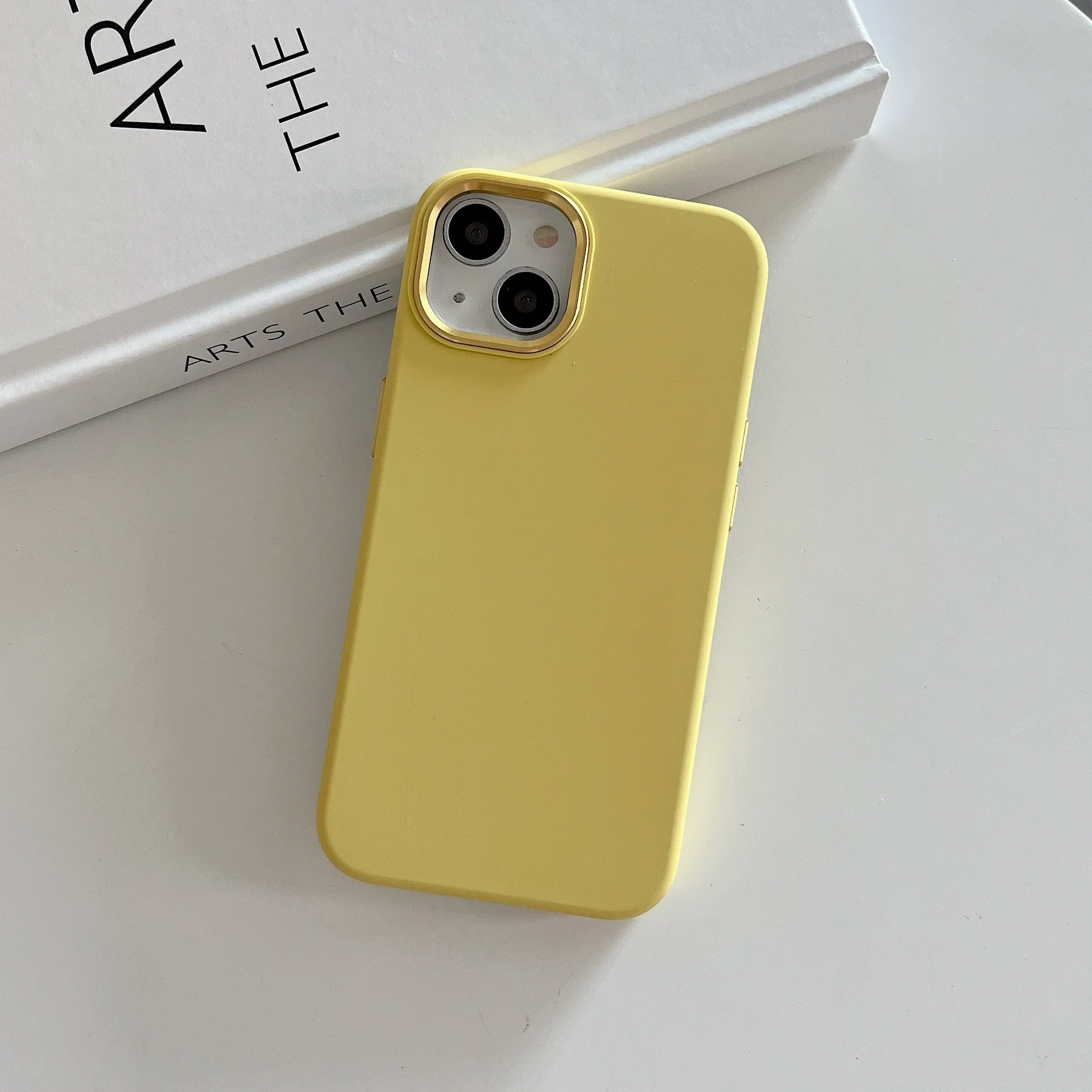 Full-cover liquid silicone metal phone case for iPhone 12 13 14 in Antique White colour