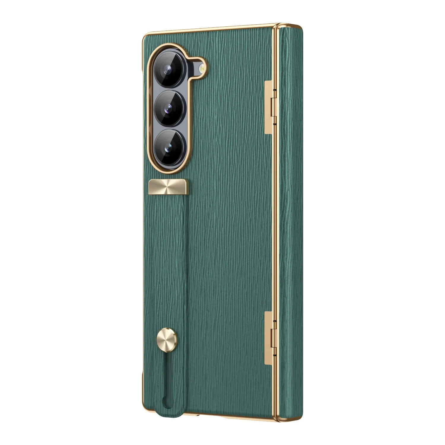 Imitation leather hinge phone case for Samsung Z Fold6 in purple with electroplating finish