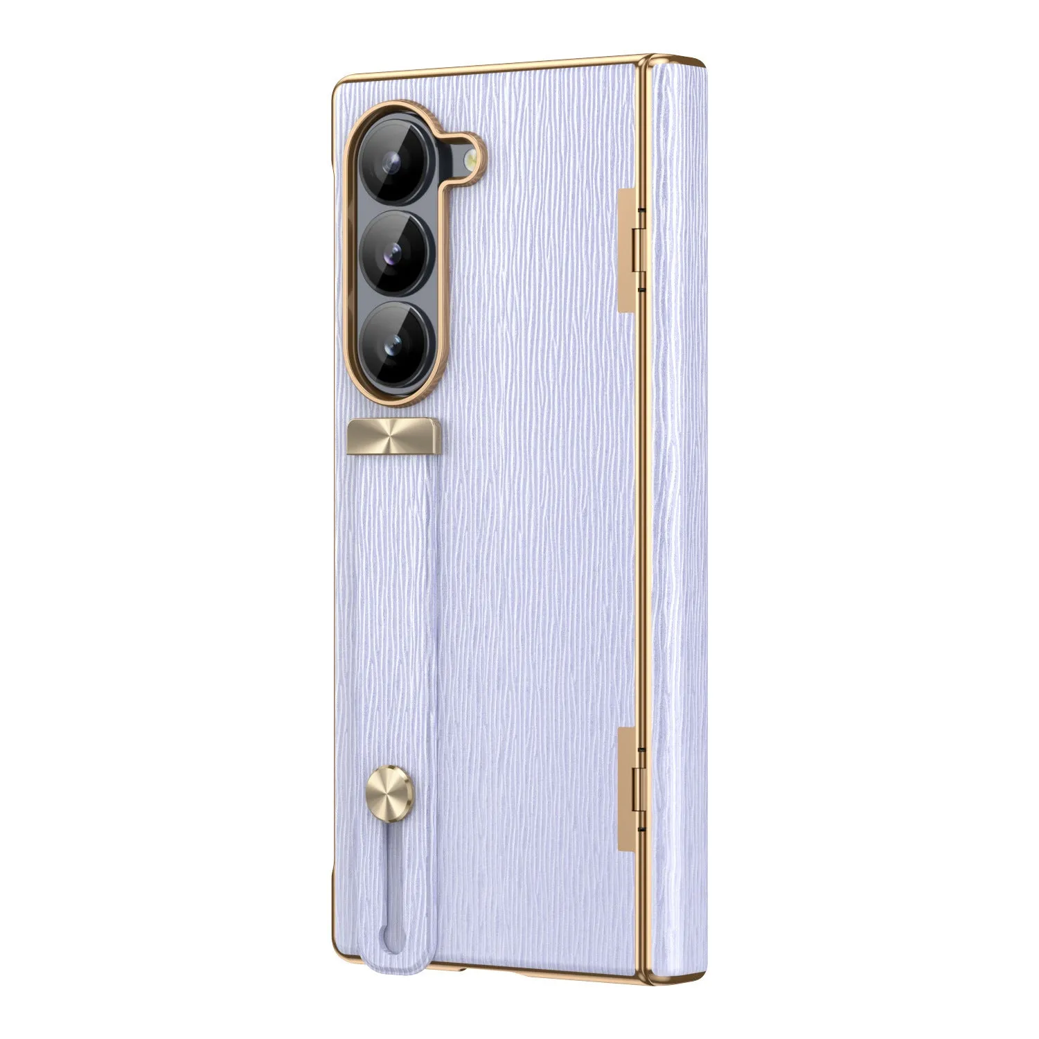 Imitation leather hinge phone case for Samsung Z Fold6 in purple with electroplating finish