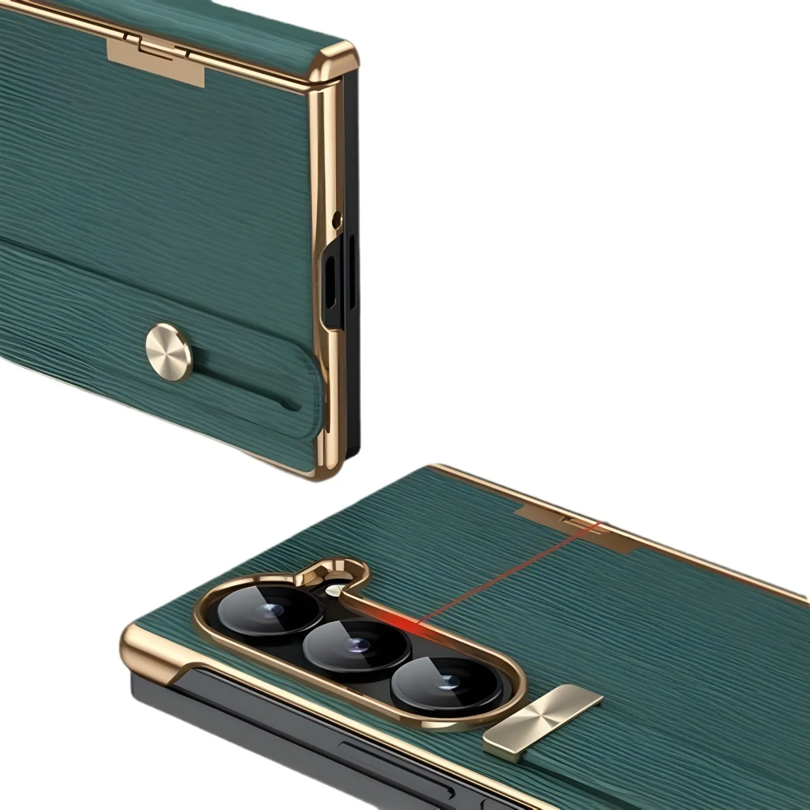 Imitation leather hinge phone case for Samsung Z Fold6 in purple with electroplating finish