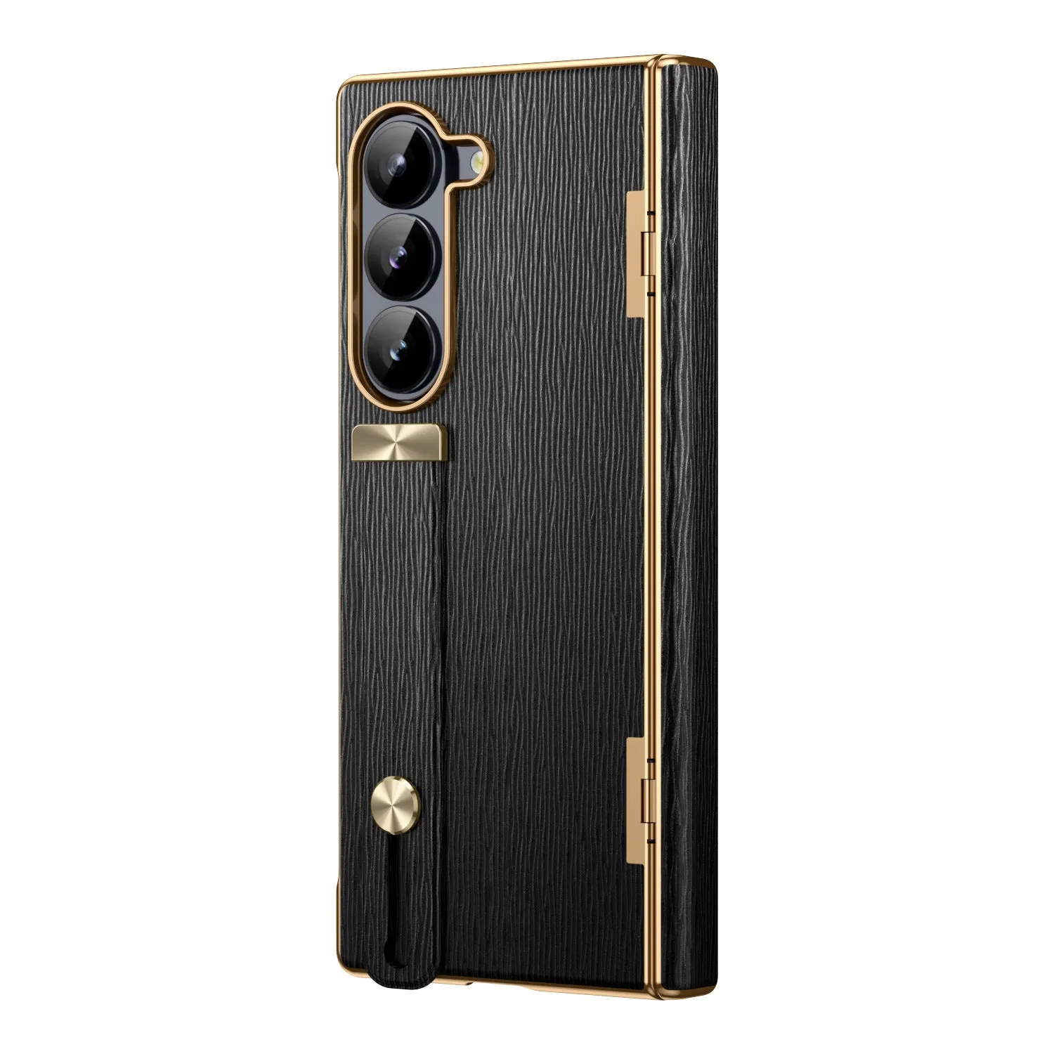 Imitation leather hinge phone case for Samsung Z Fold6 in purple with electroplating finish