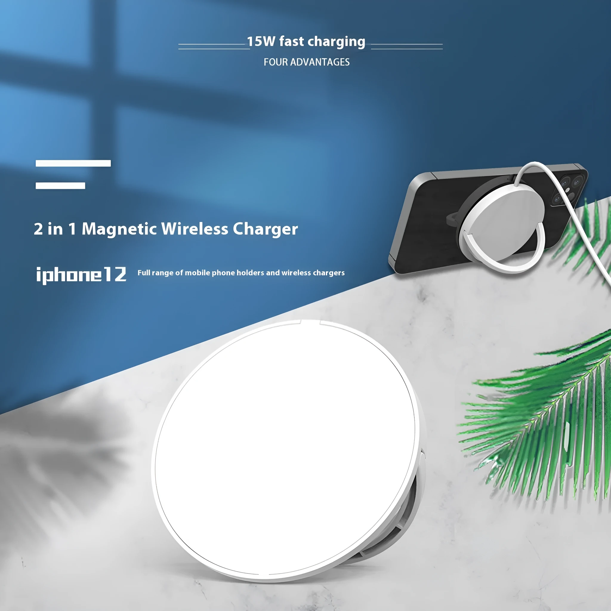 15W magnetic wireless charger pad in black with TypeC port for iPhone and Android