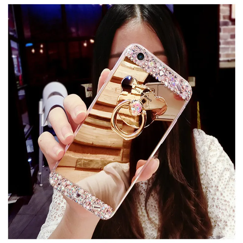 Handmade rhinestone silicone phone case for iPhone 13 in rose gold