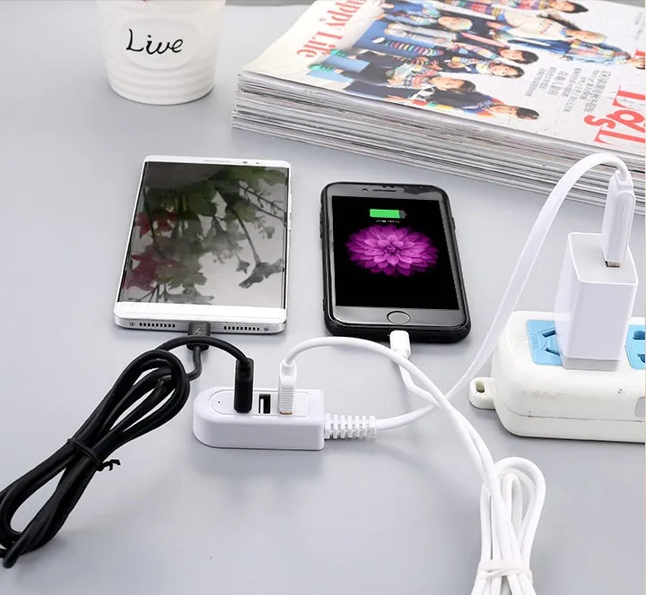 Multi-functional 3-port USB expansion hub with Micro USB cable for charging and data sync