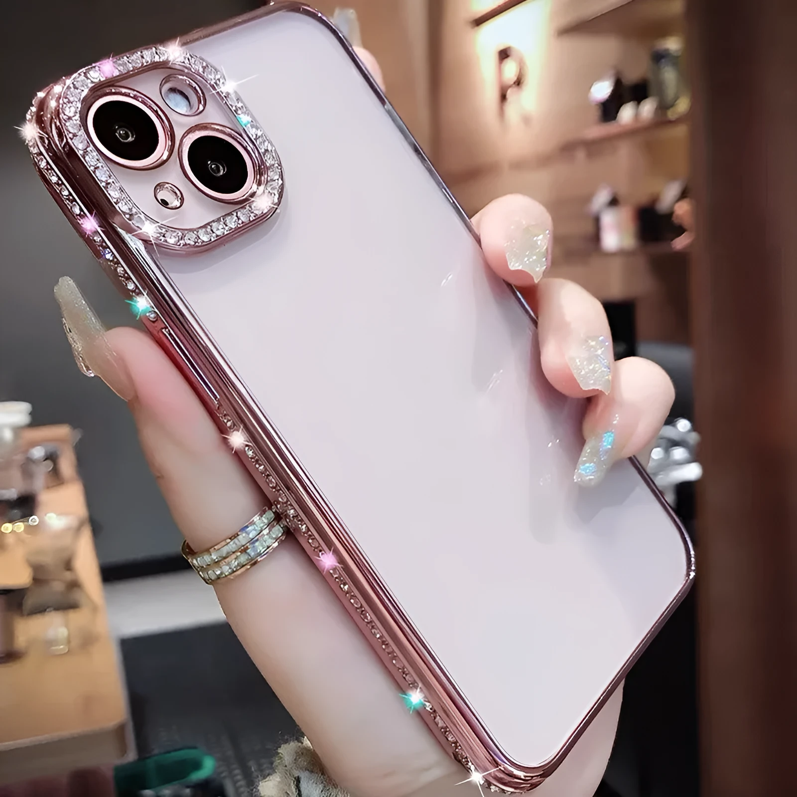 Rhinestone phone case for iPhone in silver with all-inclusive TPU silica gel design